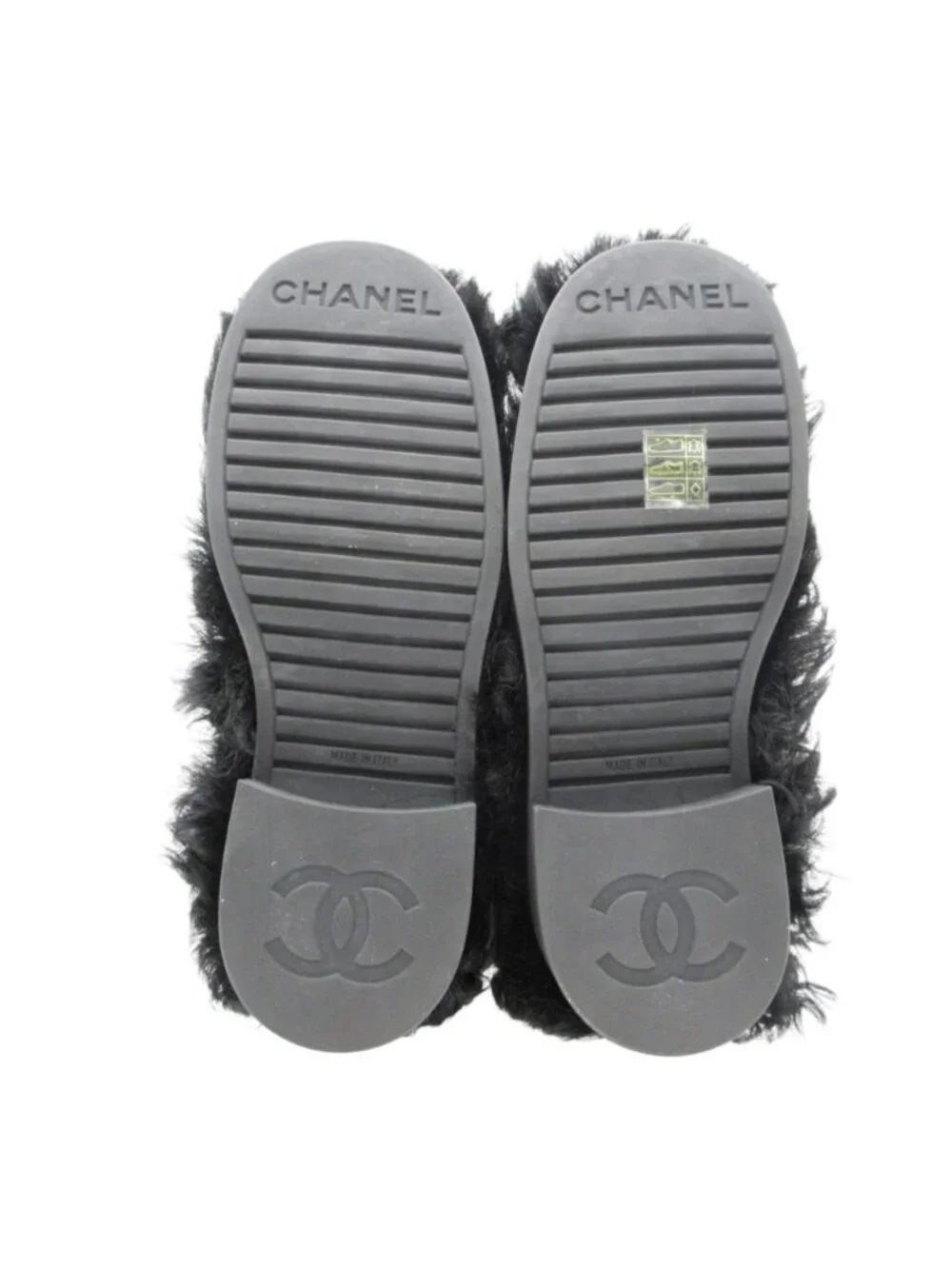 Chanel Boots Shearling Sheepskin CC Logo Shoes Black 37c